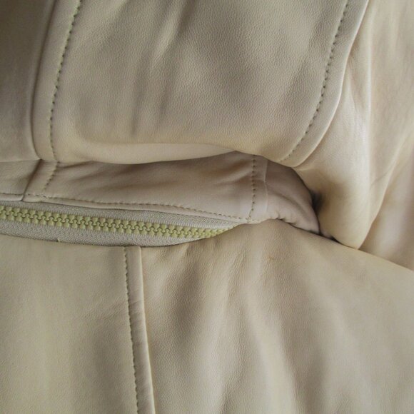 Vintage Andrew Marc Leather Coyote Fur Hood Jacket S/p Banana/Beige ~New~ - Picture 6 of 11